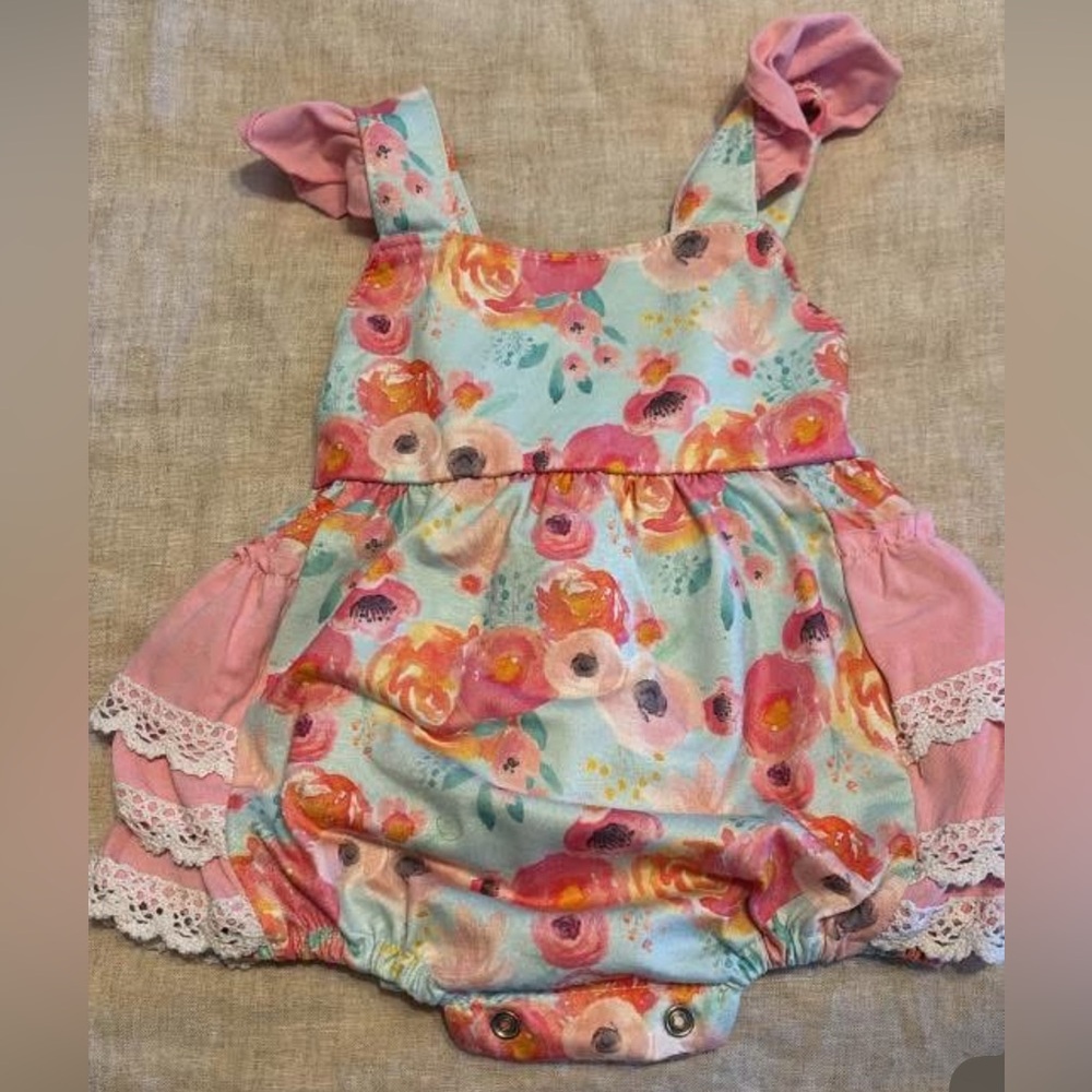 Floral Pink and Blue Kids Romper